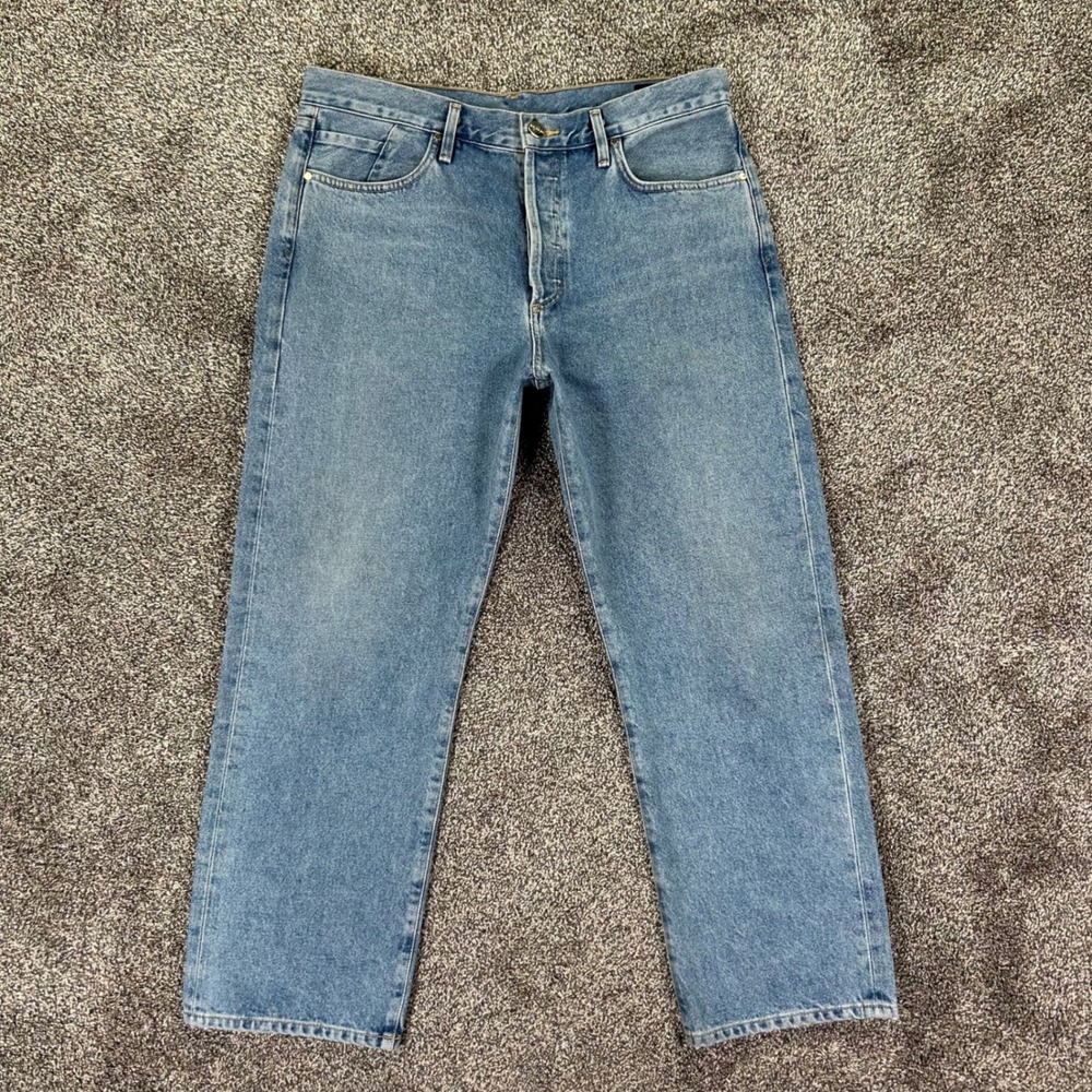 GOLDSIGN Straight Leg Jeans Medium Wash Blue Denim Button Fly Womens 30